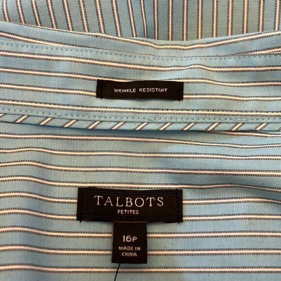Talbots blue striped sleeveless wrinkle resistant blouse Size 16 P New - Picture 9 of 9